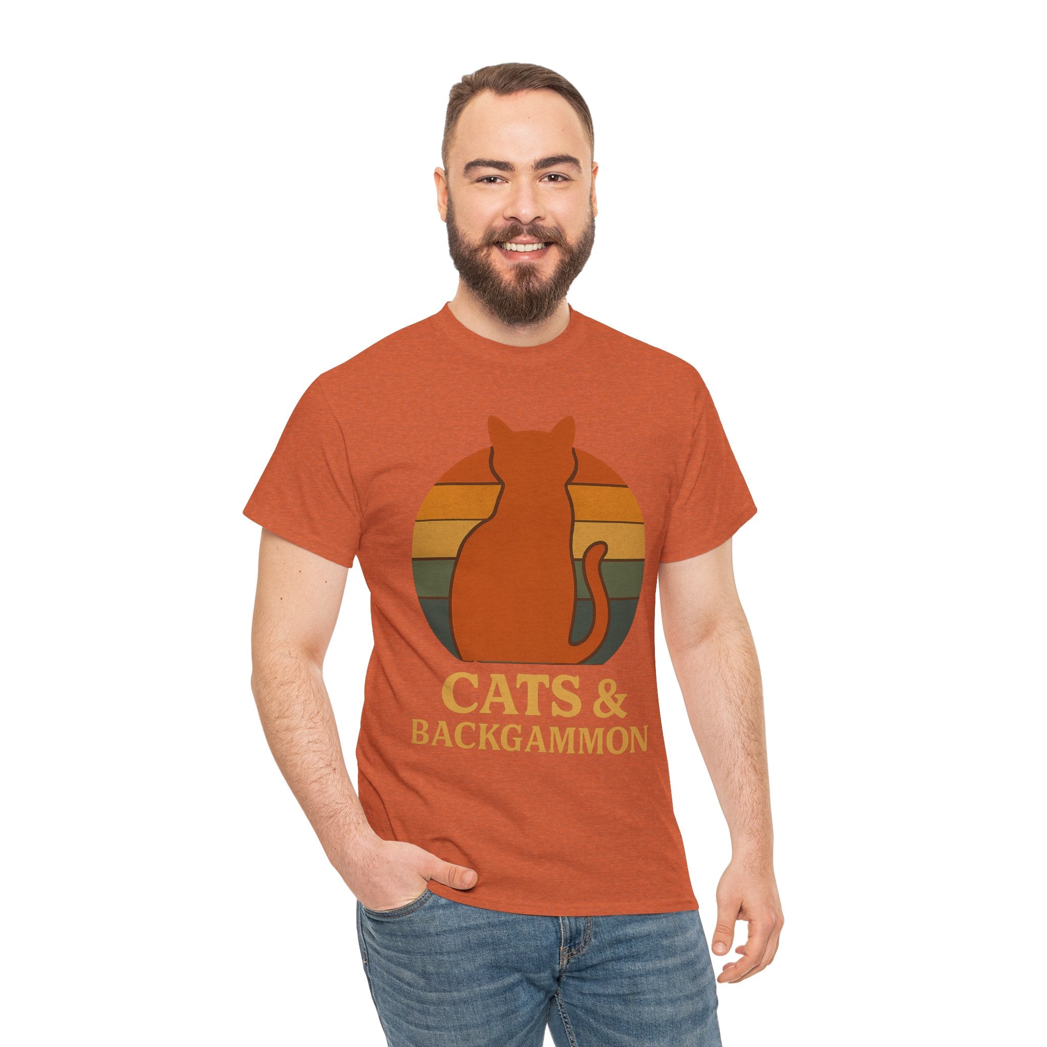 Retro Cat Silhouette Cats & Backgammon T-Shirt | Vintage Sunset Cat Tee