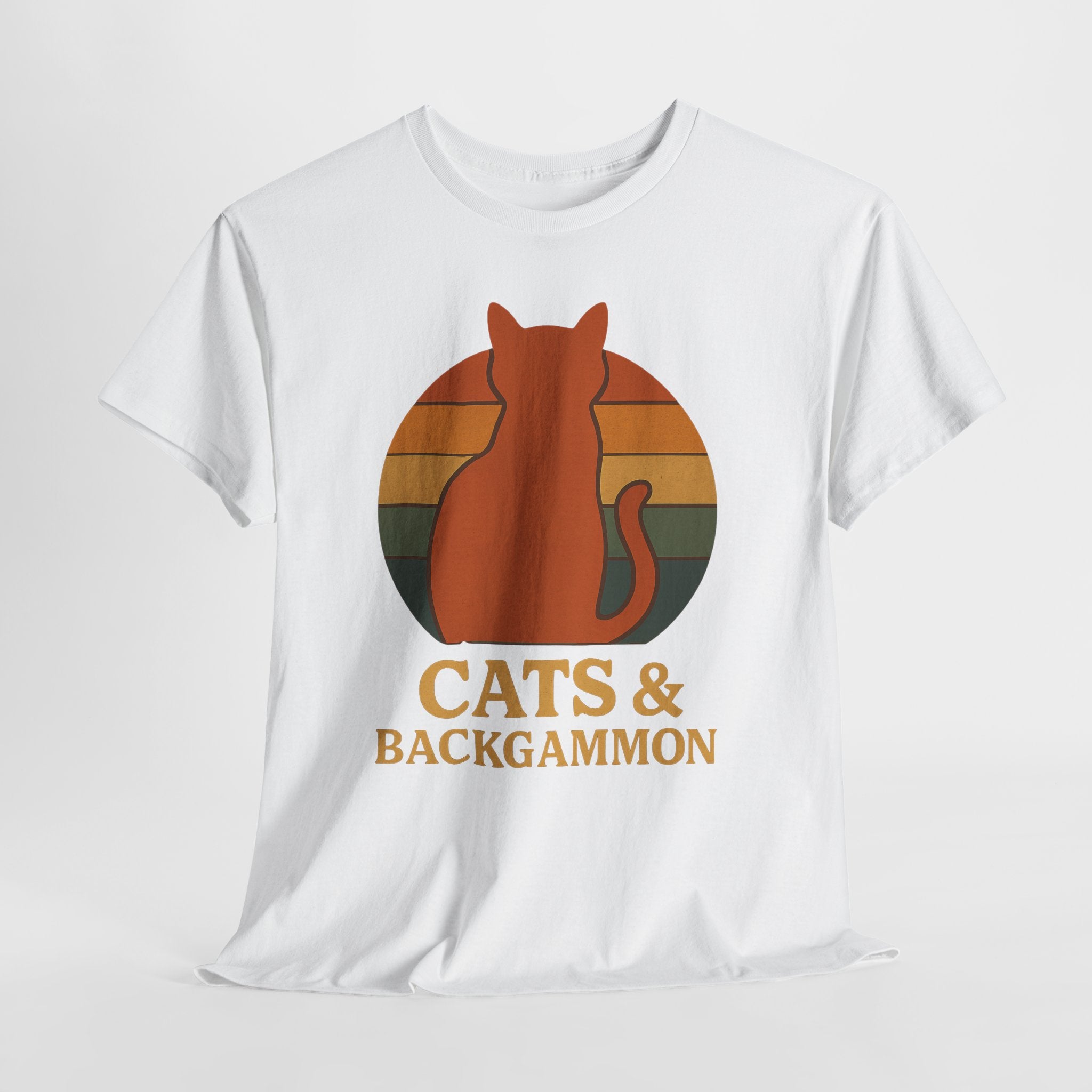Retro Cat Silhouette Cats & Backgammon T-Shirt | Vintage Sunset Cat Tee