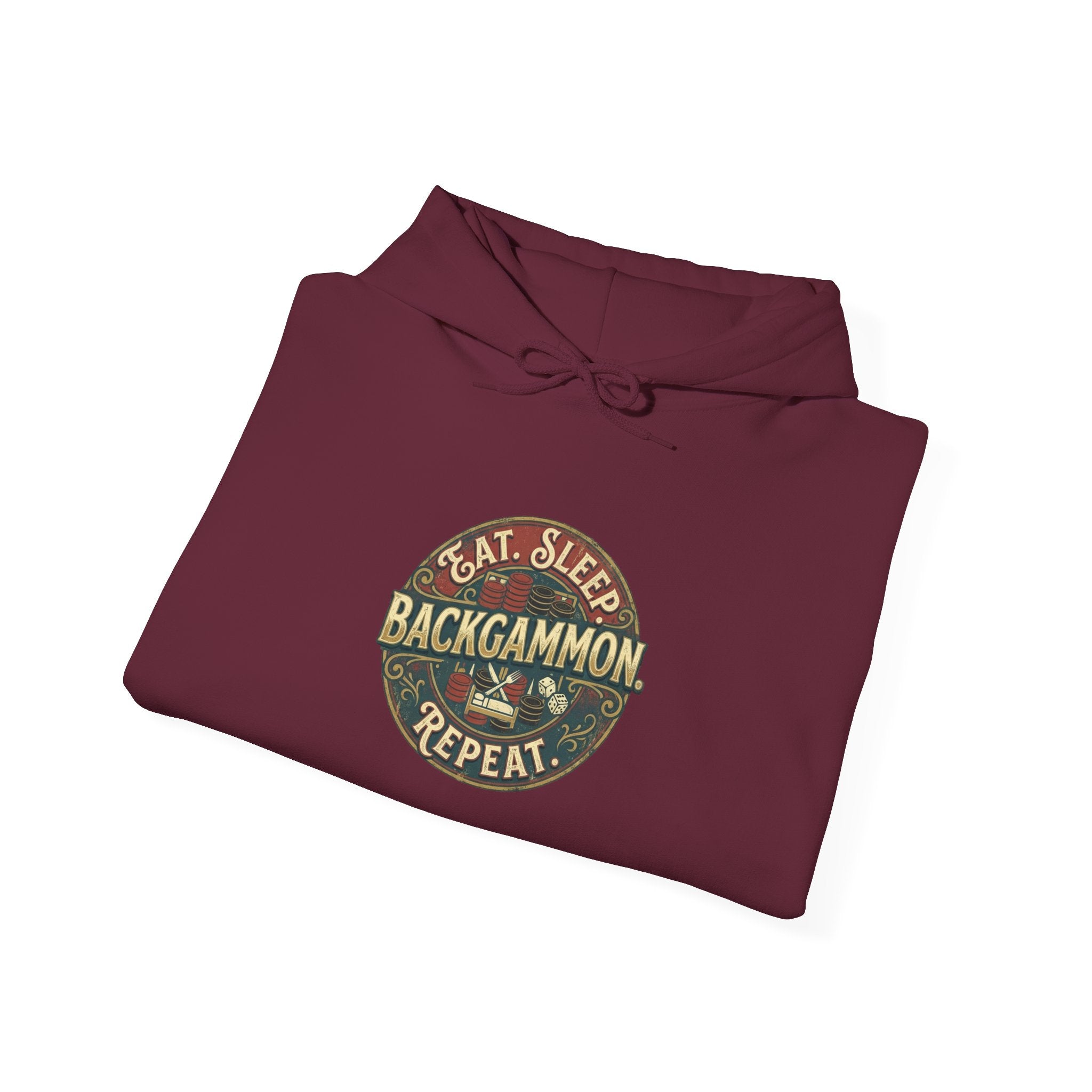 Eat. Sleep. Backgammon. Repeat. Unisex Heavy Blend™ Hooded Sweatshirt - Vintage Game Night Sweatshirt
