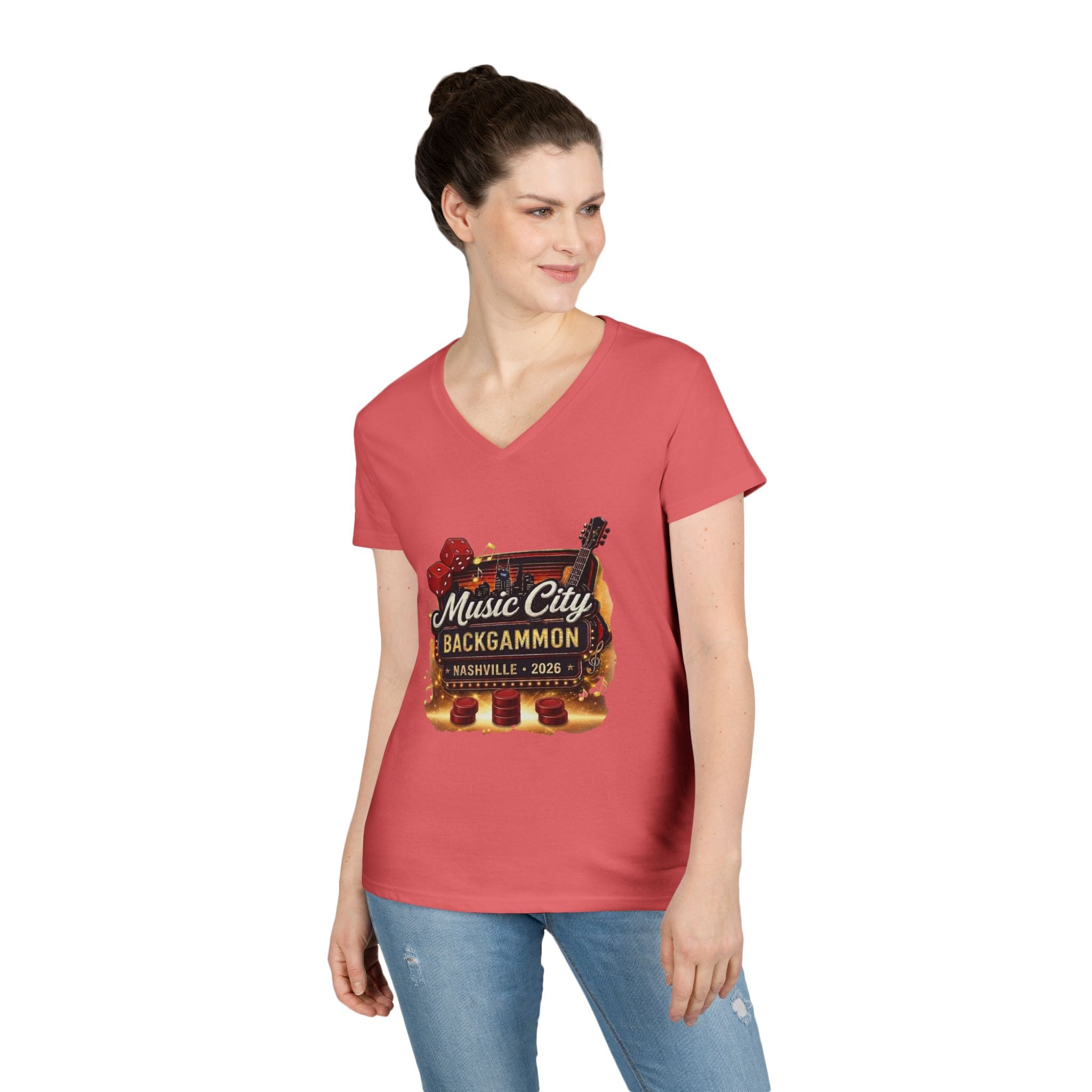 Music City Backgammon Nashville 2026 — Ladies' V-Neck T-Shirt