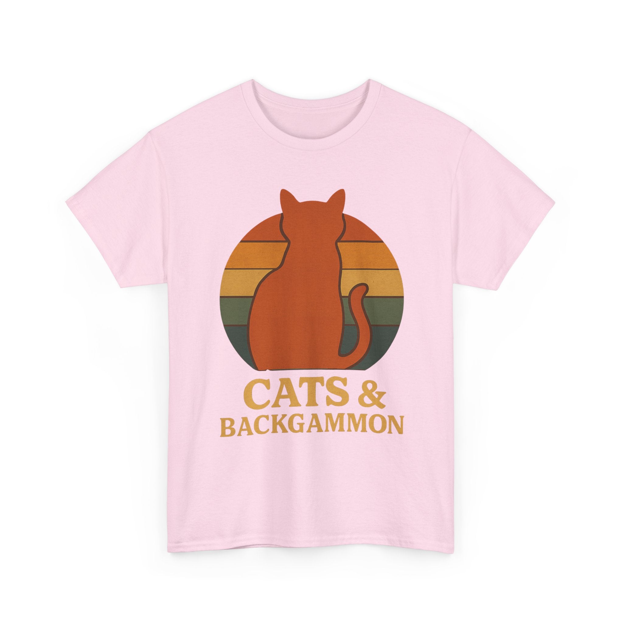 Retro Cat Silhouette Cats & Backgammon T-Shirt | Vintage Sunset Cat Tee