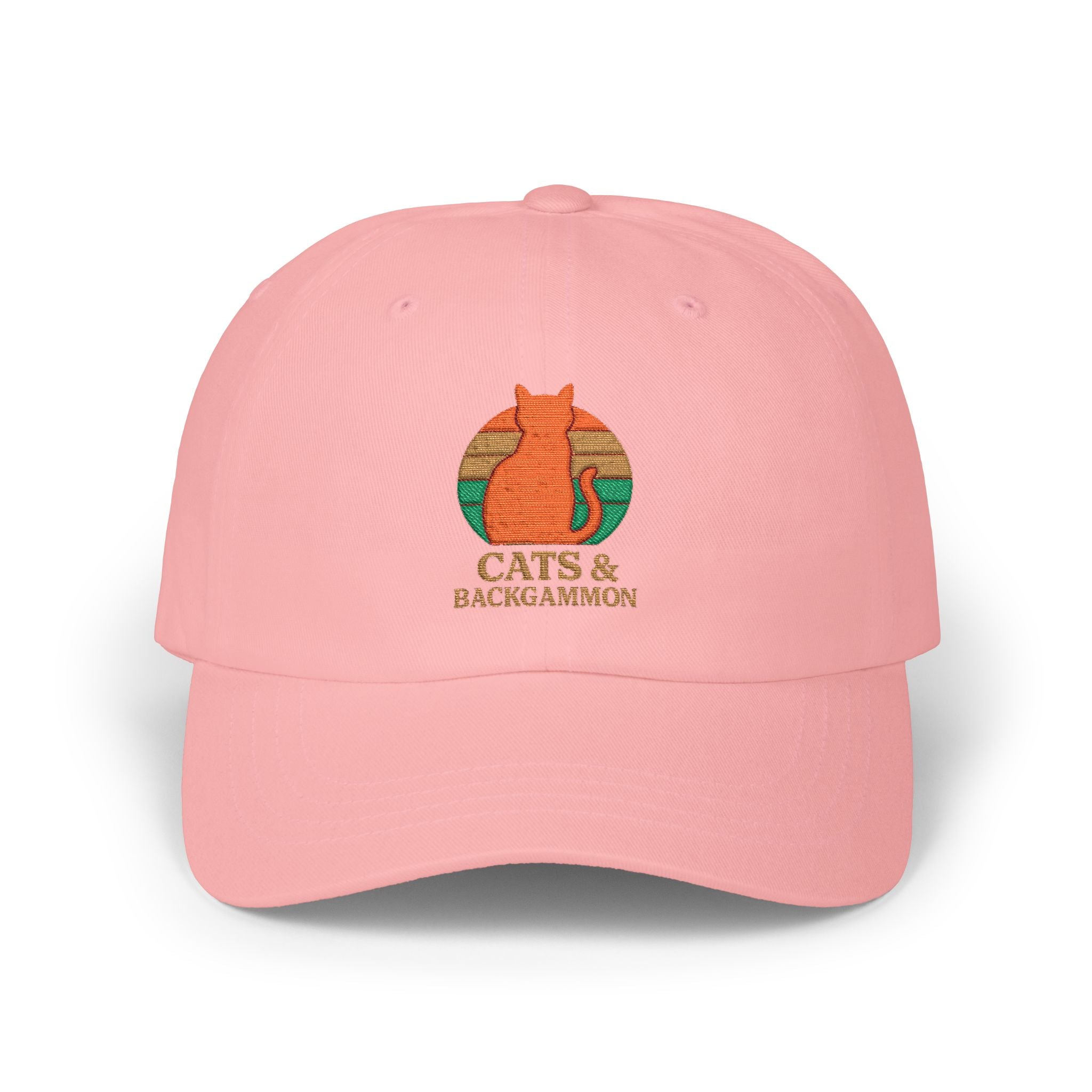 Cats & Backgammon Dad Cap — Retro Orange Cat Embroidered Baseball Hat