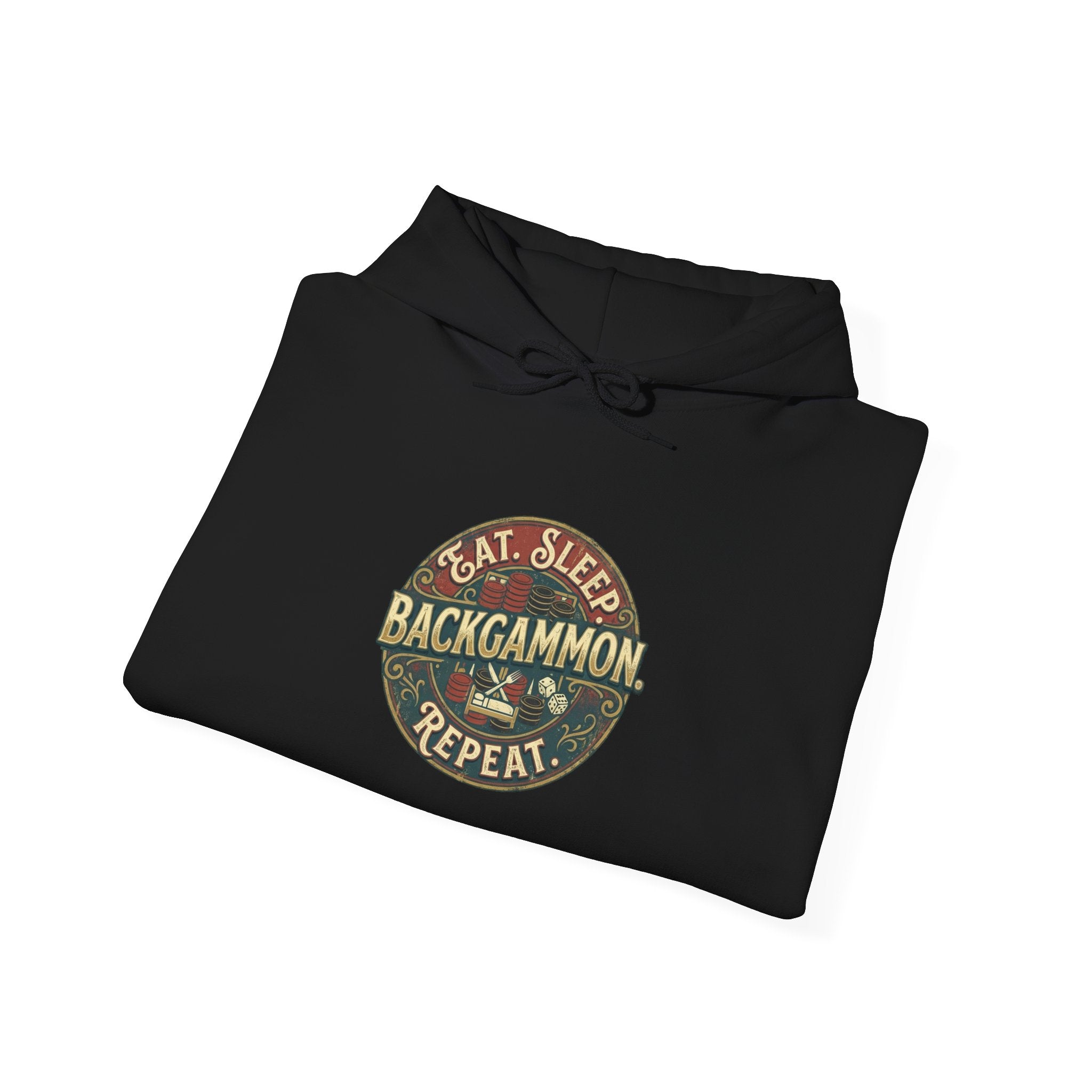 Eat. Sleep. Backgammon. Repeat. Unisex Heavy Blend™ Hooded Sweatshirt - Vintage Game Night Sweatshirt