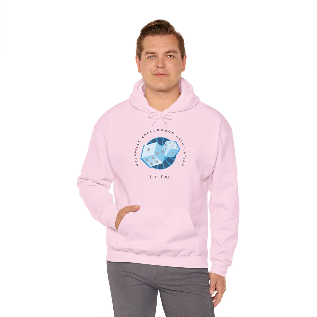 Nashville Backgammon Association Hoodie - 'Let's Roll' Blue Dice Graphic Gaming