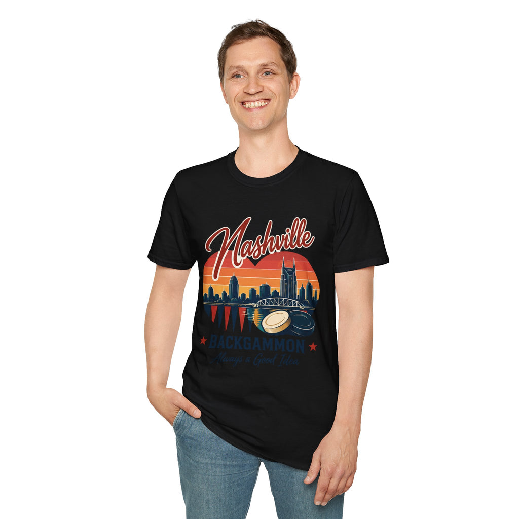 Nashville Backgammon T‑Shirt — Vintage Skyline Game Night Tee