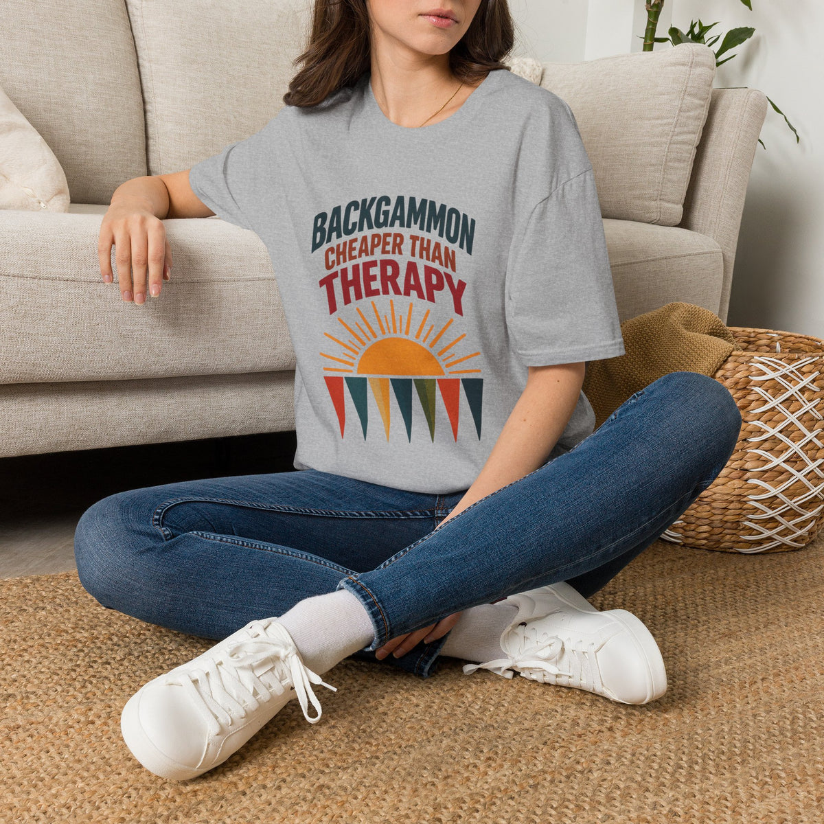 Backgammon Cheaper Than Therapy T-Shirt – Retro Sunset Board Game Tee