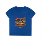 Music City Backgammon Open Ladies' V-Neck T-Shirt — Nashville Guitar & Dice Tournament Tee