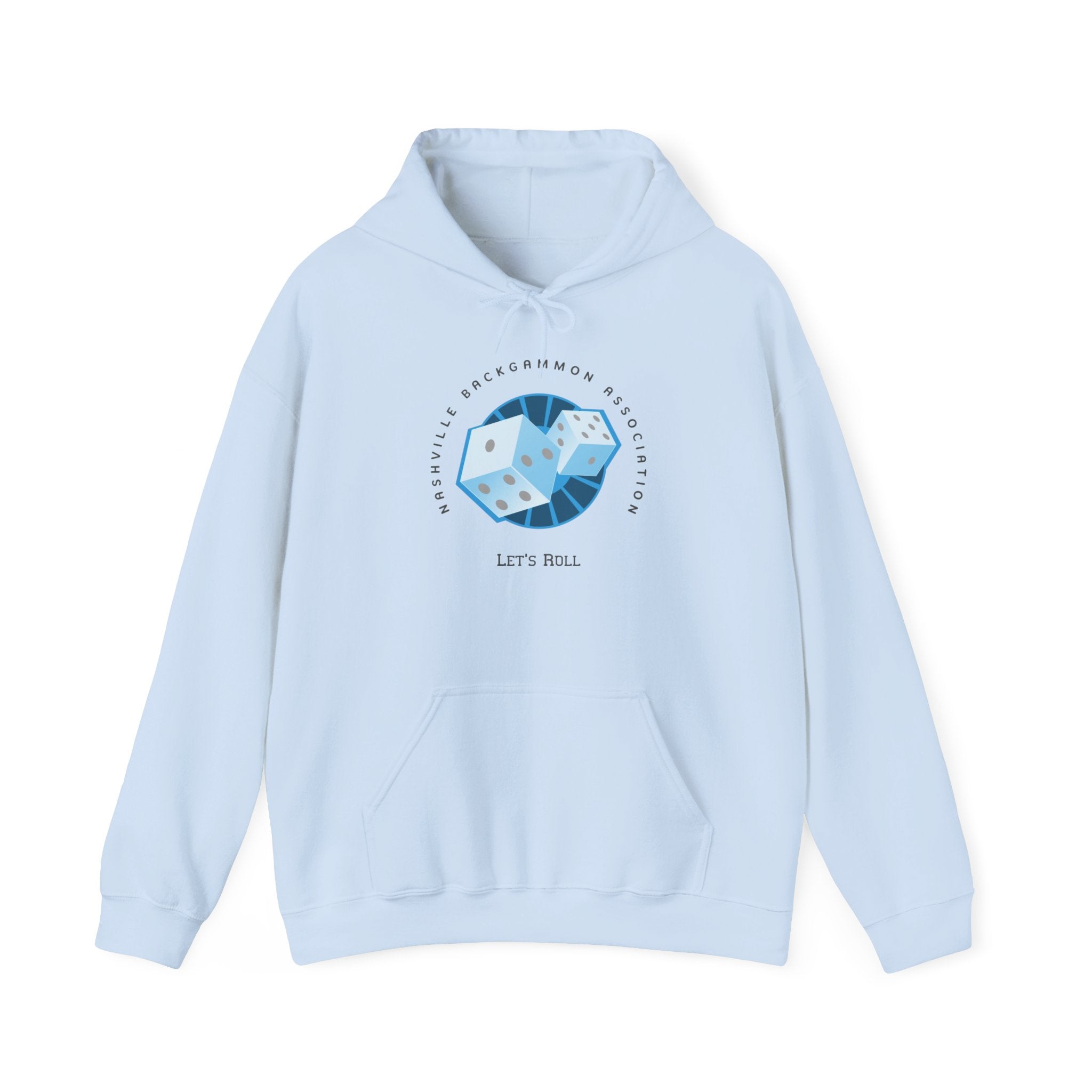 Nashville Backgammon Association Hoodie - 'Let's Roll' Blue Dice Graphic Gaming