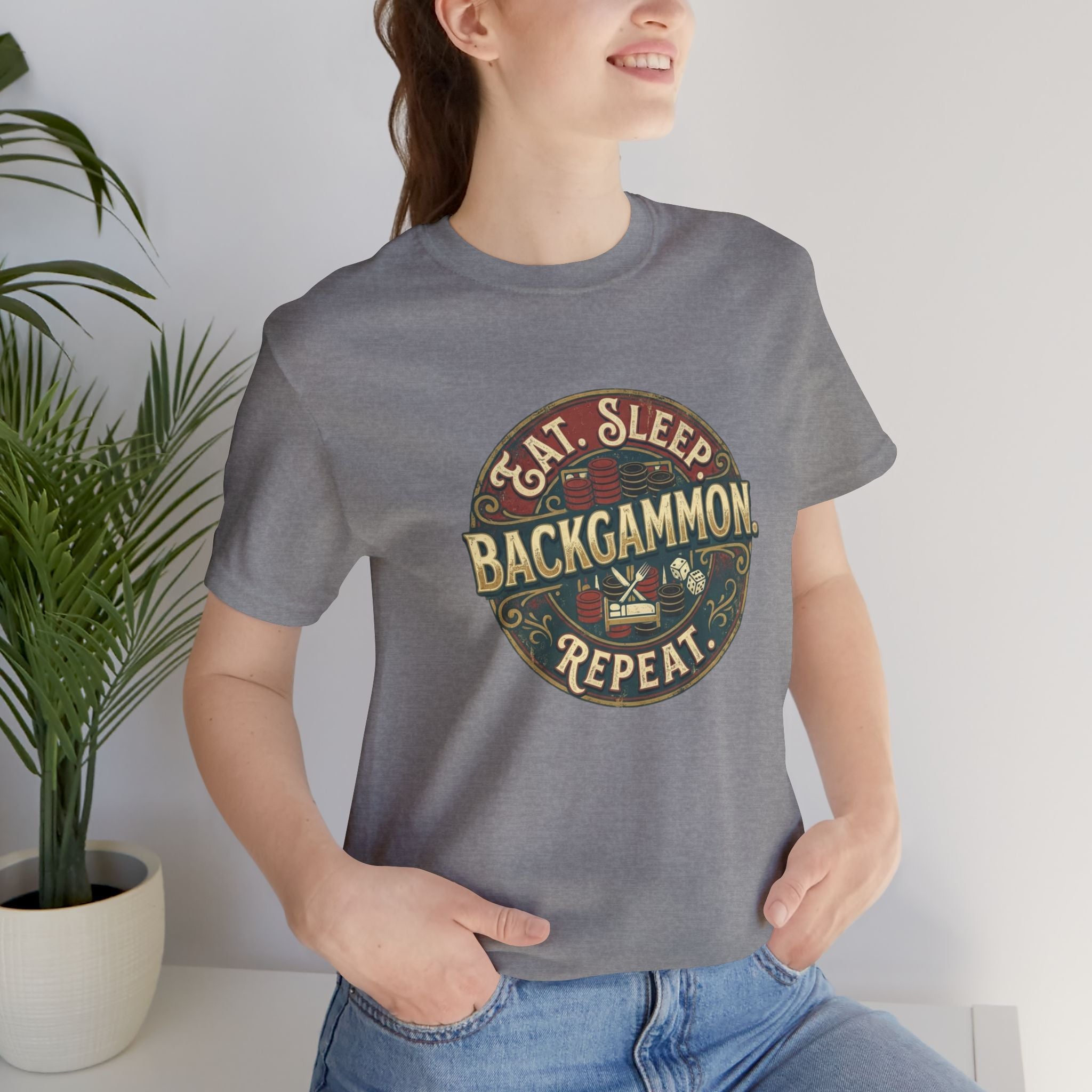 Eat. Sleep. Backgammon. Repeat. Unisex Jersey T-Shirt — Vintage Game Tee