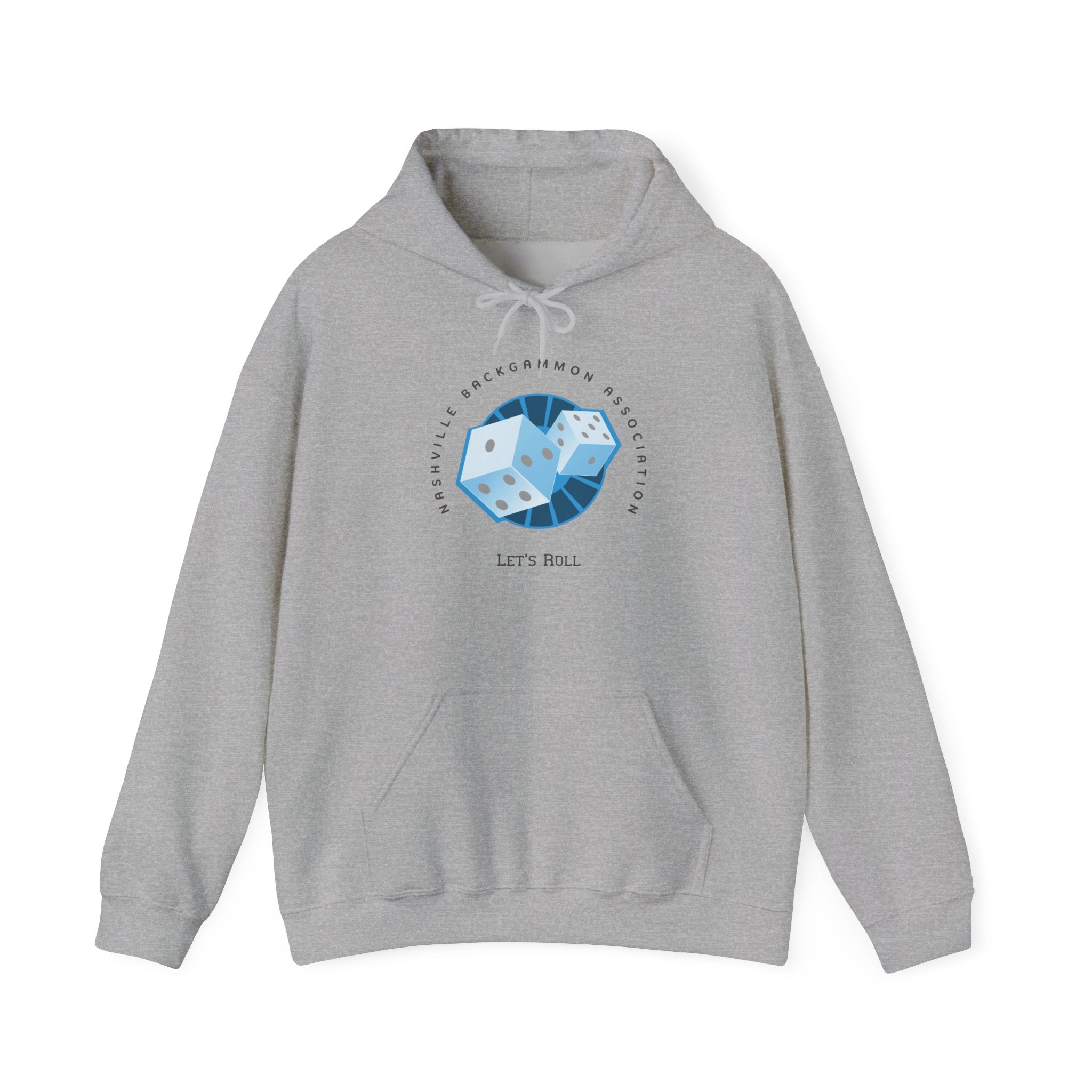 Nashville Backgammon Association Hoodie - 'Let's Roll' Blue Dice Graphic Gaming