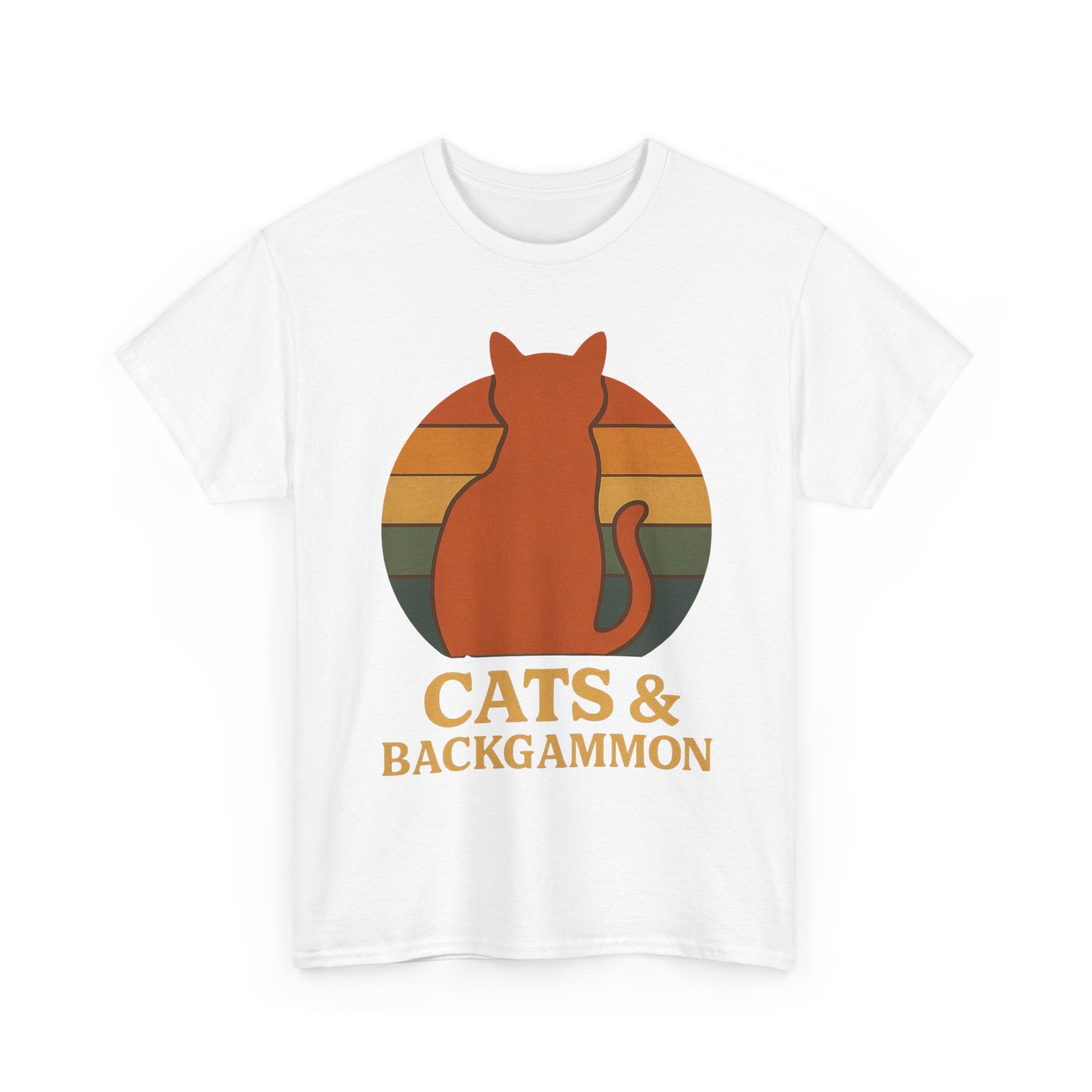 Retro Cat Silhouette Cats & Backgammon T-Shirt | Vintage Sunset Cat Tee