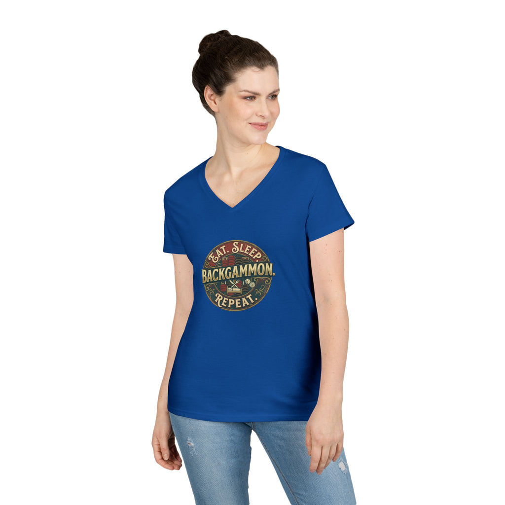 Eat. Sleep. Backgammon. Repeat. Ladies' V-Neck T-Shirt