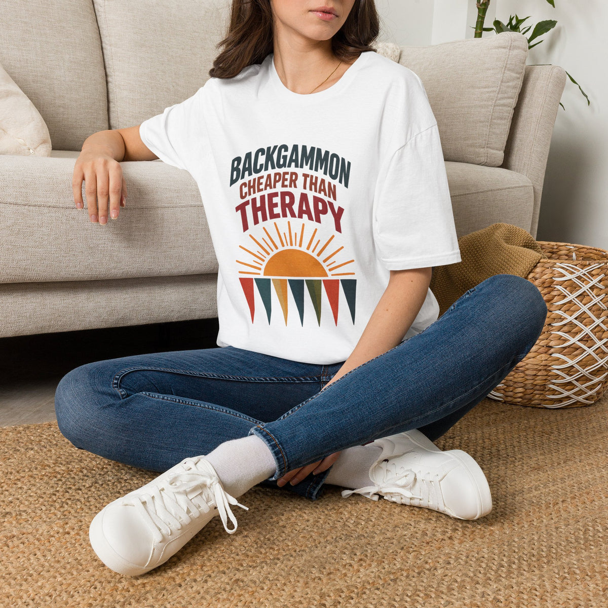 Backgammon Cheaper Than Therapy T-Shirt – Retro Sunset Board Game Tee