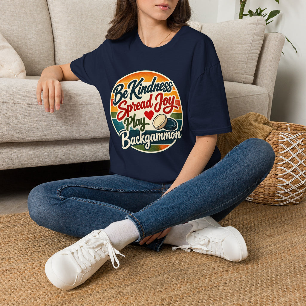 Backgammon T-Shirt — “Be Kindness Spread Joy Play Backgammon 2” Retro Graphic Tee