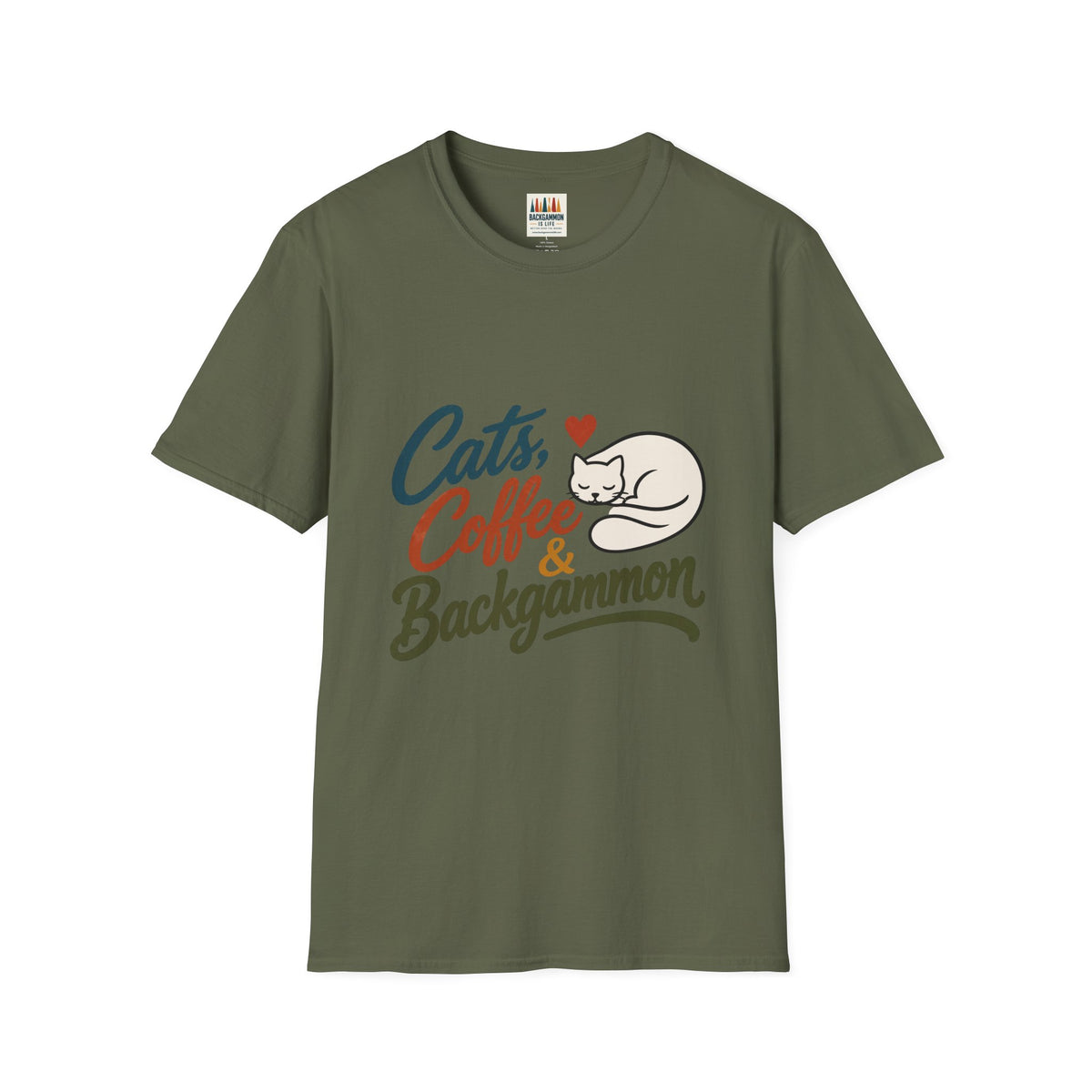 Cats, Coffee & Backgammon 2 T-Shirt — Retro Cat Lover Tee
