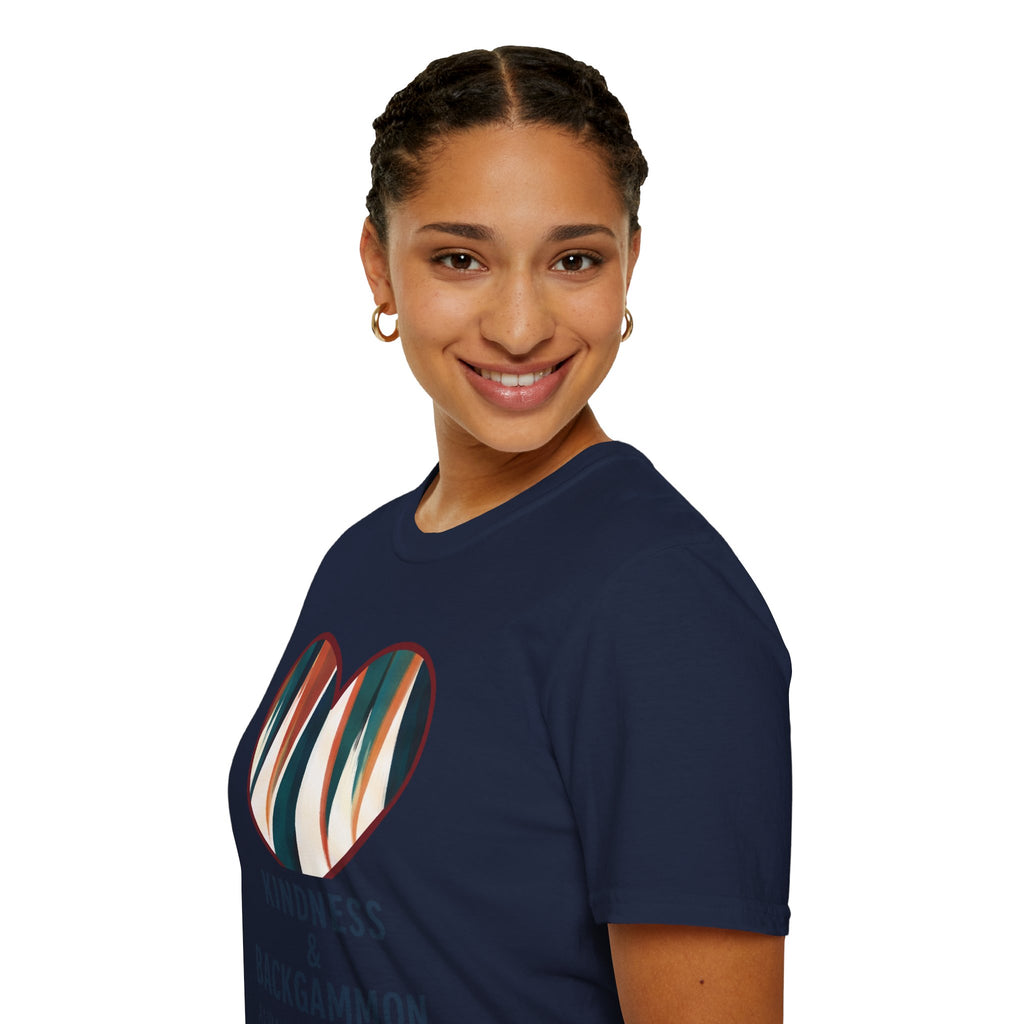 Backgammon Heart T-Shirt — "Kindness & Backgammon: Always a Good Move"