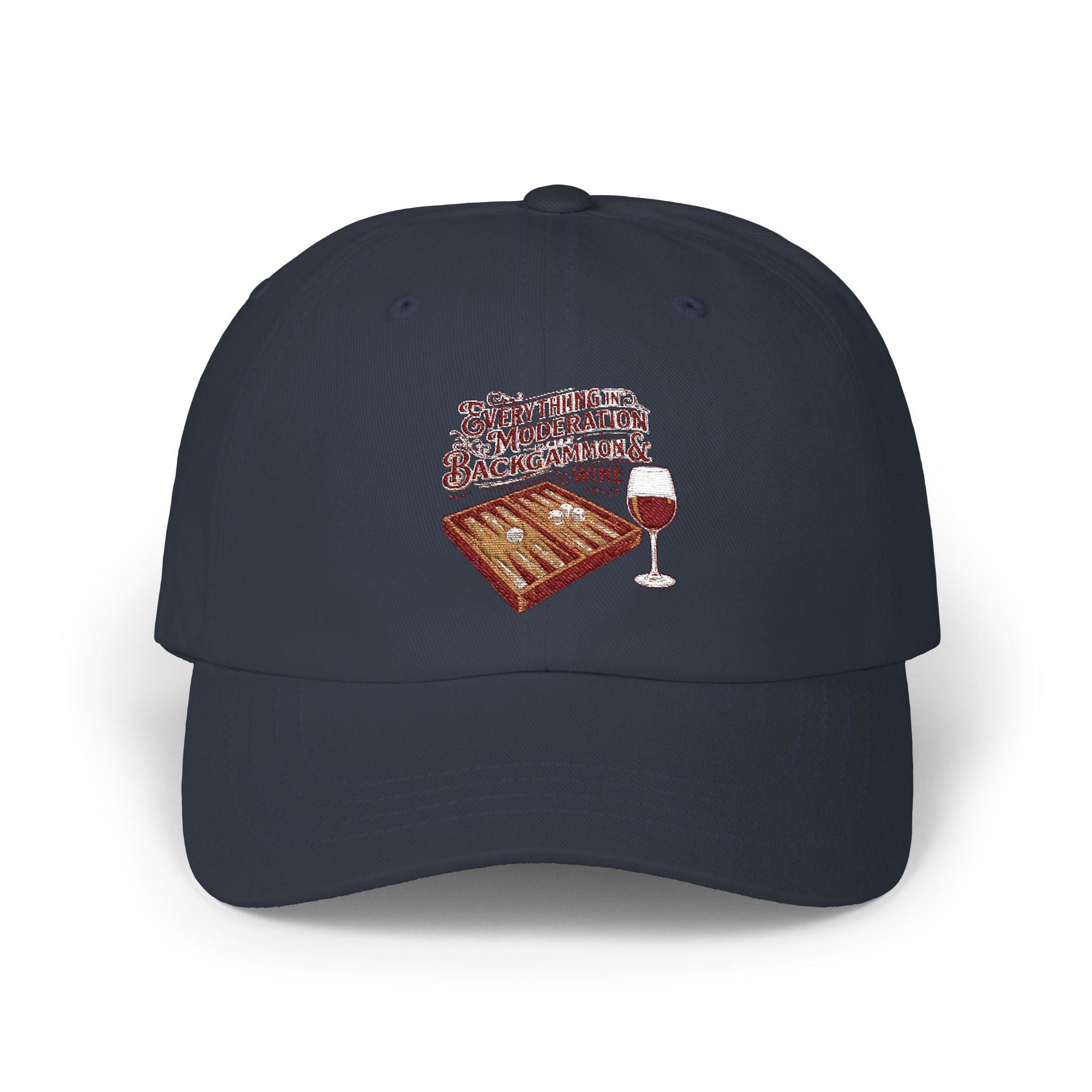 Everything In Moderation Except Backgammon And Wine Embroidered Baseball Hat