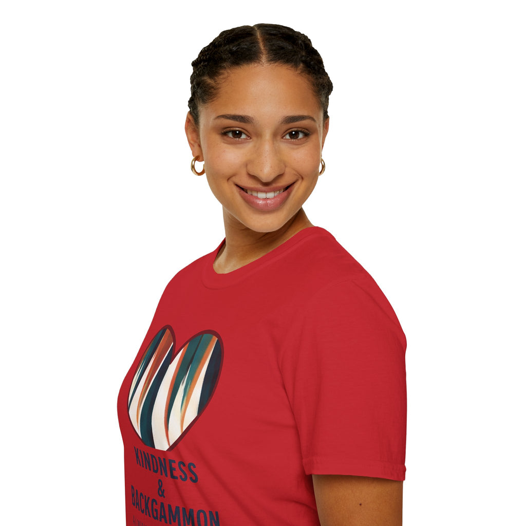 Backgammon Heart T-Shirt — "Kindness & Backgammon: Always a Good Move"