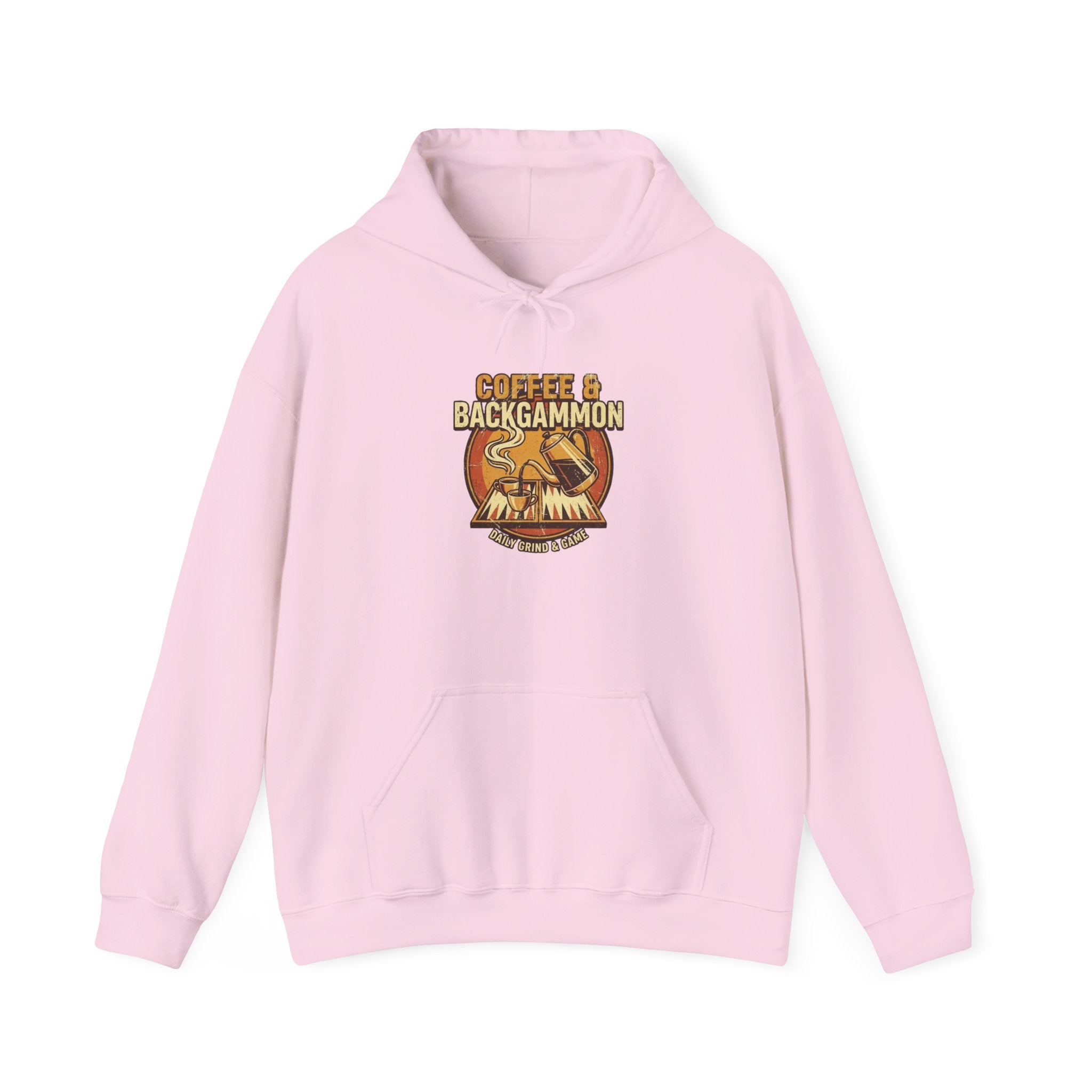 Coffee & Backgammon Unisex Heavy Blend™ Hooded Sweatshirt — Retro Coffee Lovers Game Night Sweatshirt