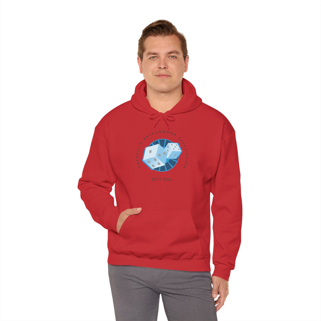 Nashville Backgammon Association Hoodie - 'Let's Roll' Blue Dice Graphic Gaming
