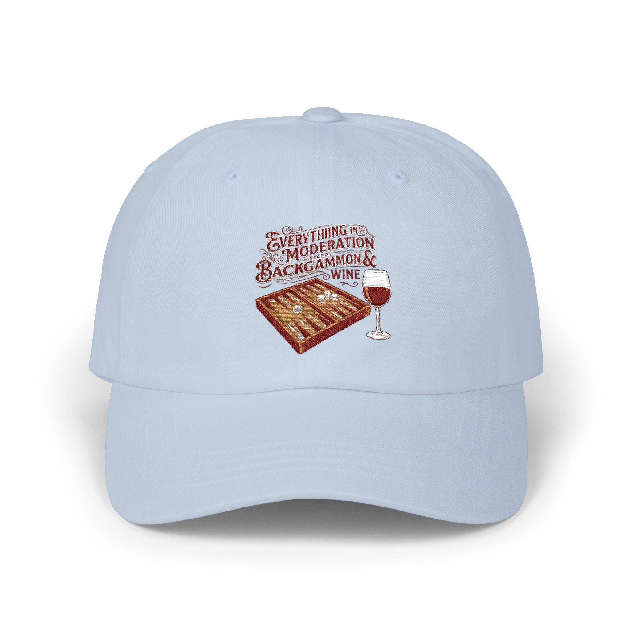 Everything In Moderation Except Backgammon And Wine Embroidered Baseball Hat