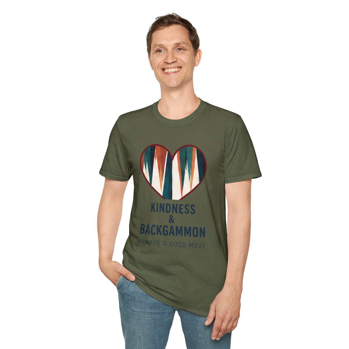 Backgammon Heart T-Shirt — "Kindness & Backgammon: Always a Good Move"