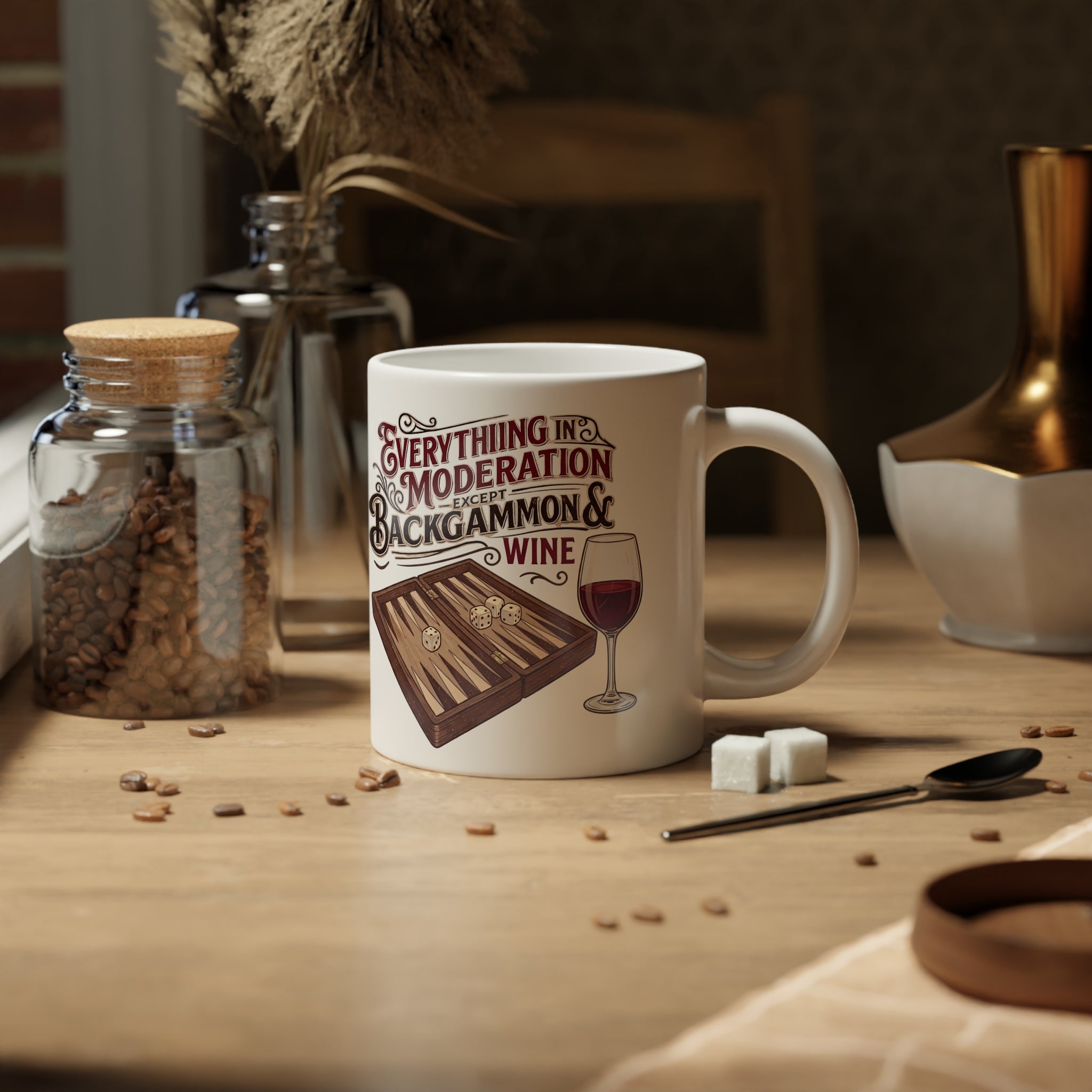 Everything In Moderation Except Backgammon And Wine Jumbo Mug, 20oz