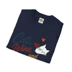 Cats, Wine & Backgammon T-Shirt — Funny Cat Lover Graphic Tee
