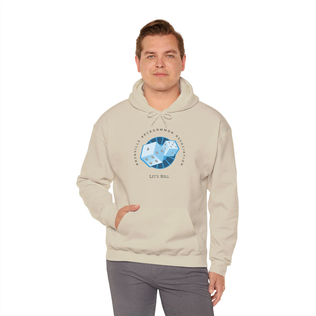 Nashville Backgammon Association Hoodie - 'Let's Roll' Blue Dice Graphic Gaming
