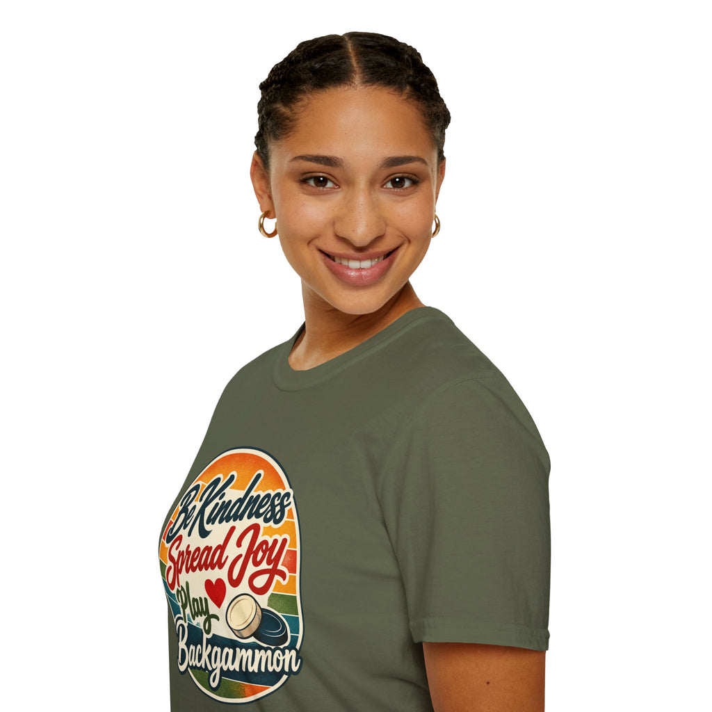 Backgammon T-Shirt — “Be Kindness Spread Joy Play Backgammon 2” Retro Graphic Tee