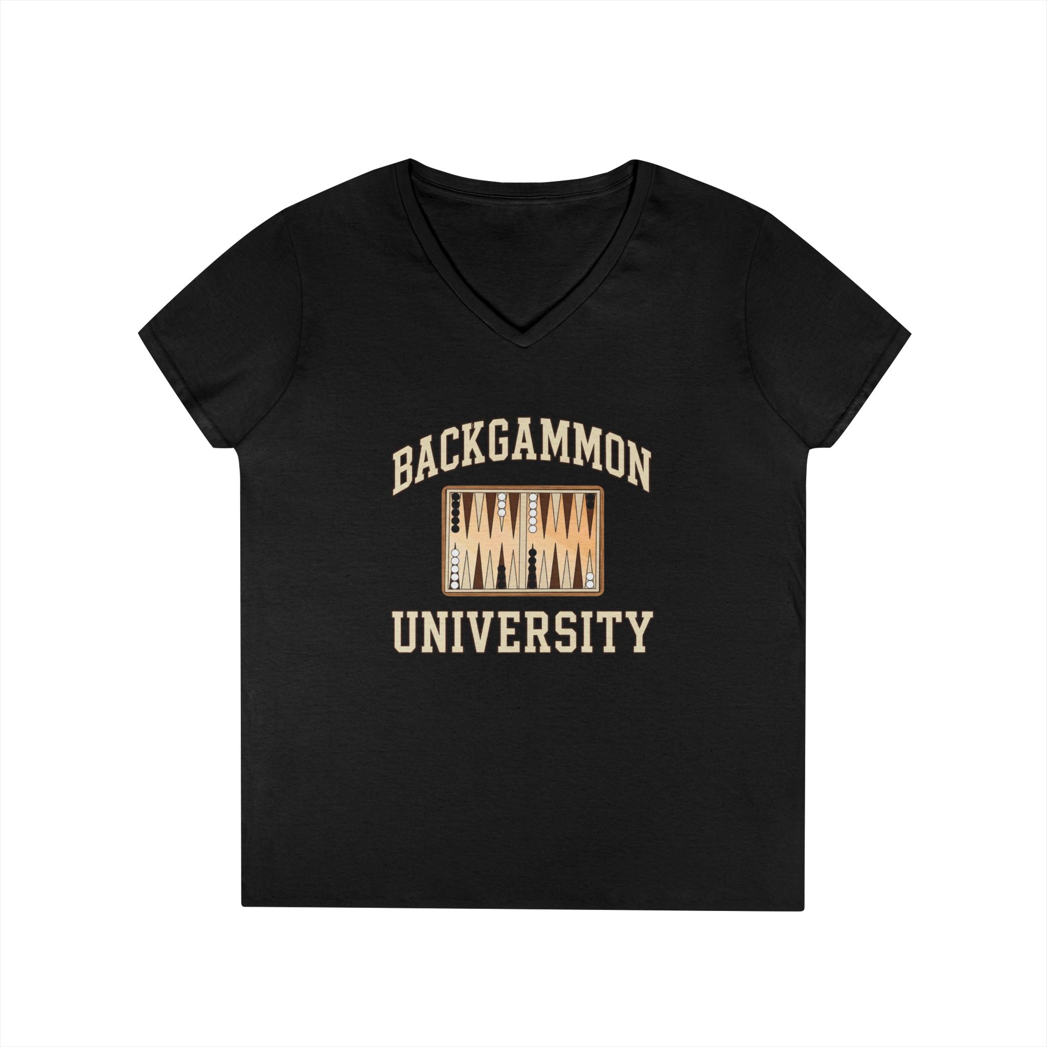Backgammon University 2 Ladies' V-Neck T-Shirt — Backgammon Board Graphic Tee