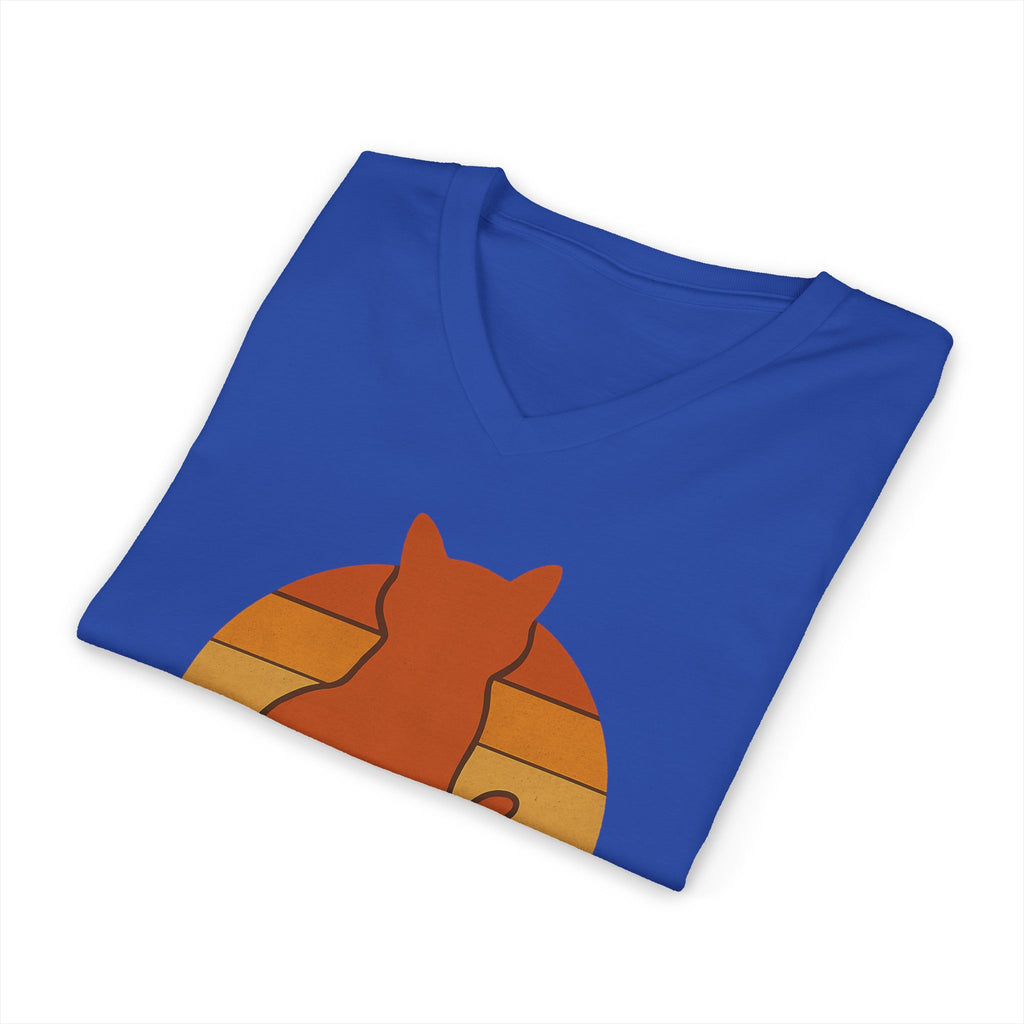 Cats & Backgammon V‑Neck Tee — Vintage Retro Cat Graphic Shirt