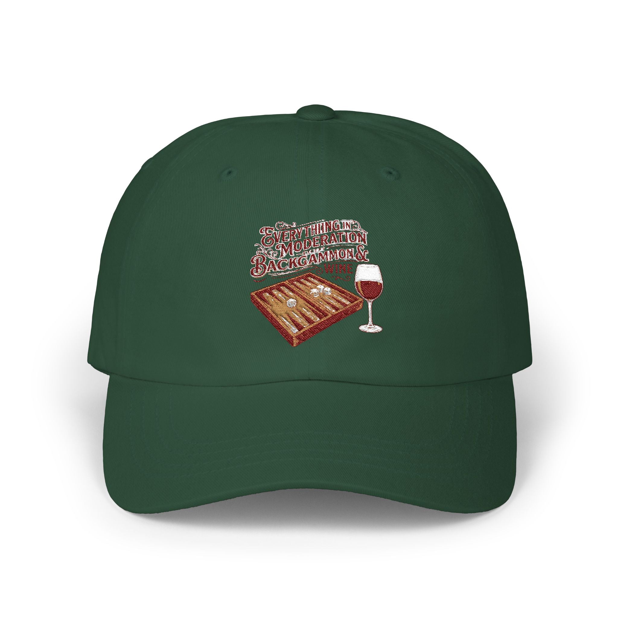 Everything In Moderation Except Backgammon And Wine Embroidered Baseball Hat