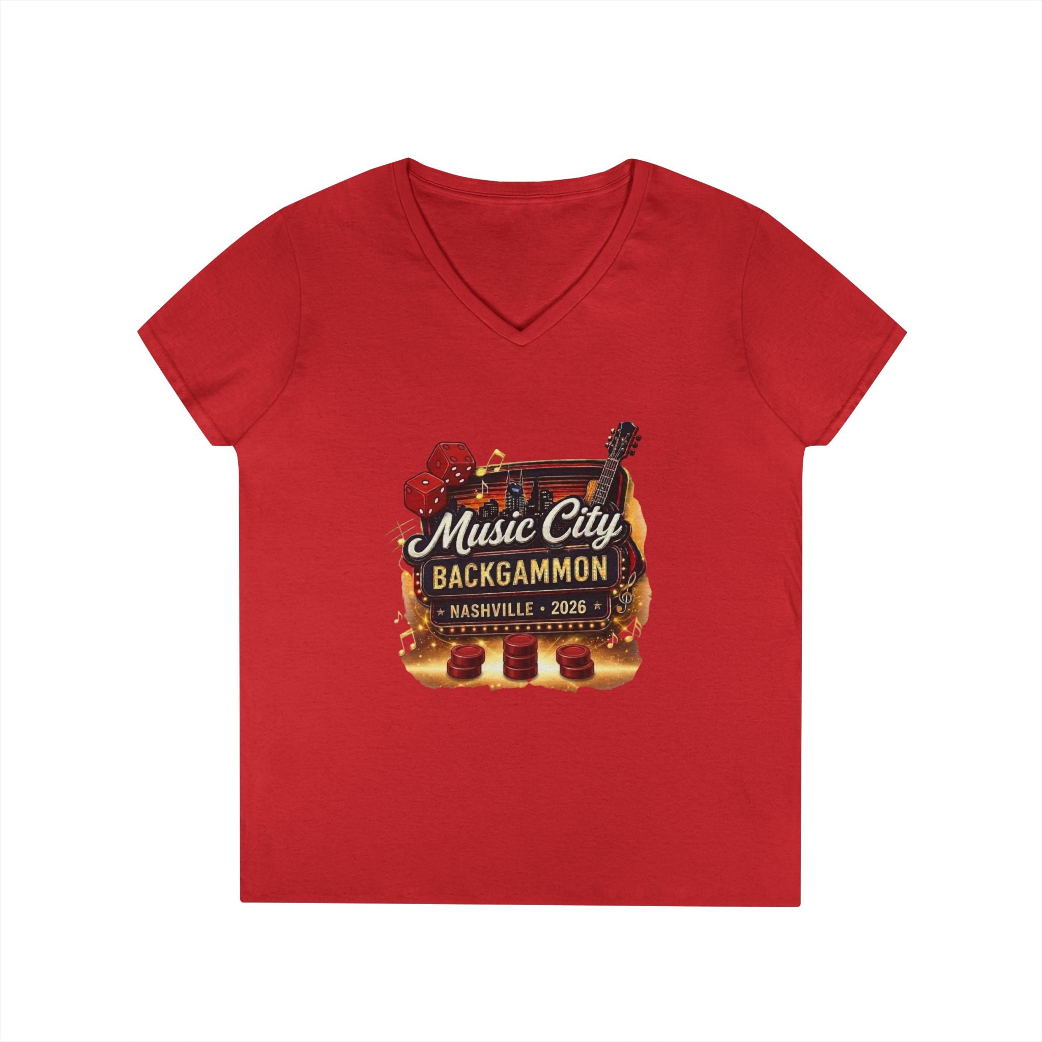 Music City Backgammon Nashville 2026 — Ladies' V-Neck T-Shirt