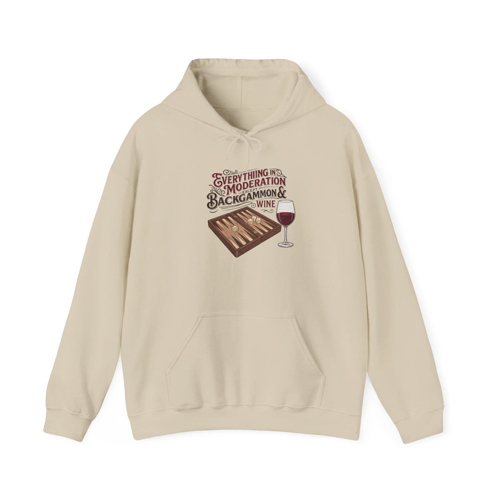 Everything In Moderation Except Backgammon And Wine Unisex Heavy Blend™ Hooded Sweatshirt – Casual Game Night Sweatshirt