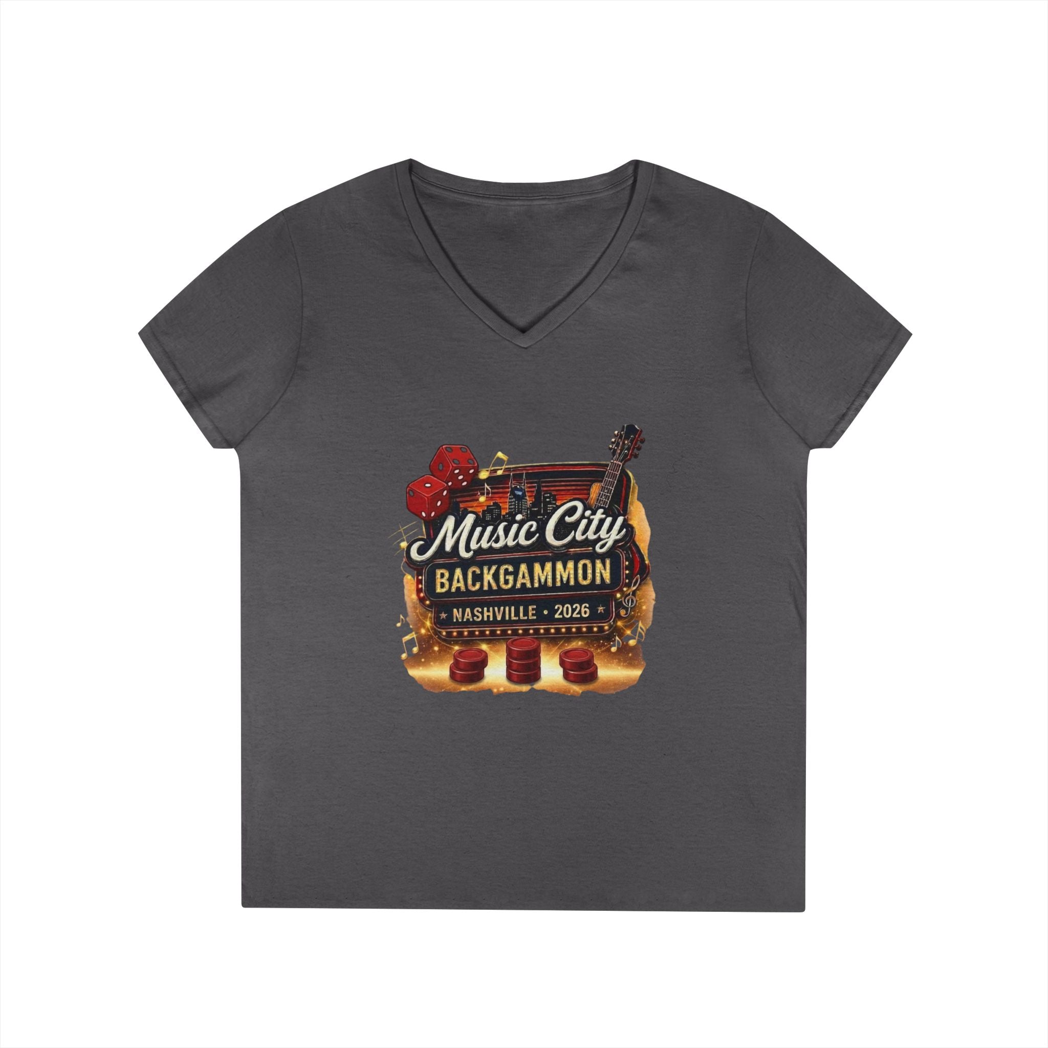 Music City Backgammon Nashville 2026 — Ladies' V-Neck T-Shirt