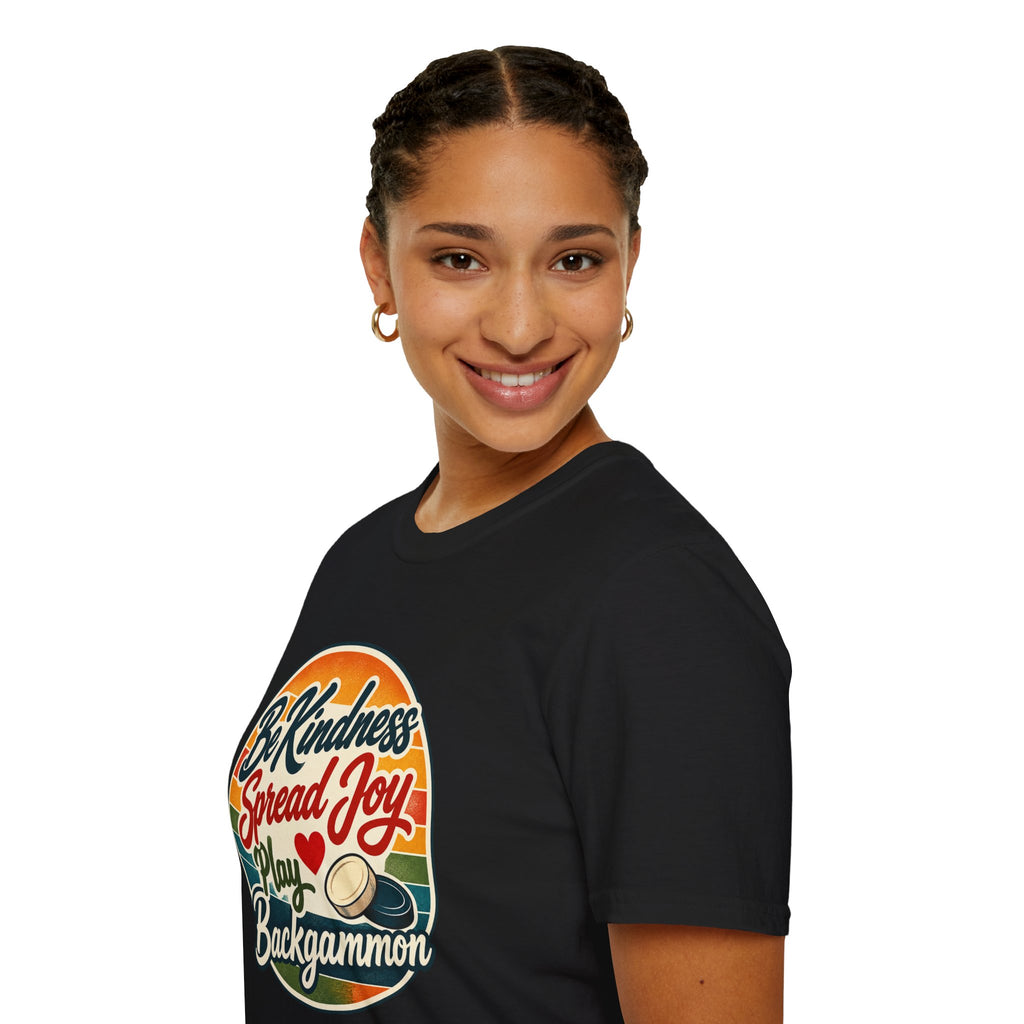 Backgammon T-Shirt — “Be Kindness Spread Joy Play Backgammon 2” Retro Graphic Tee