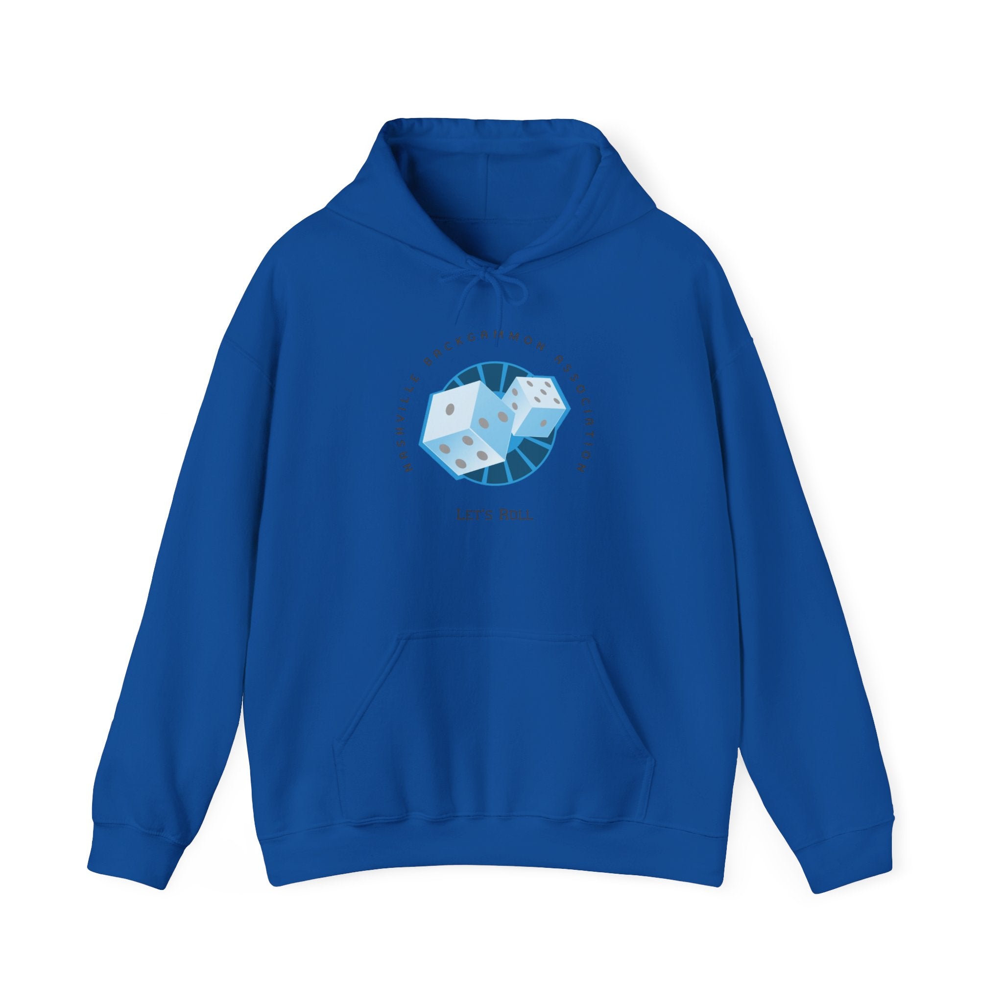 Nashville Backgammon Association Hoodie - 'Let's Roll' Blue Dice Graphic Gaming