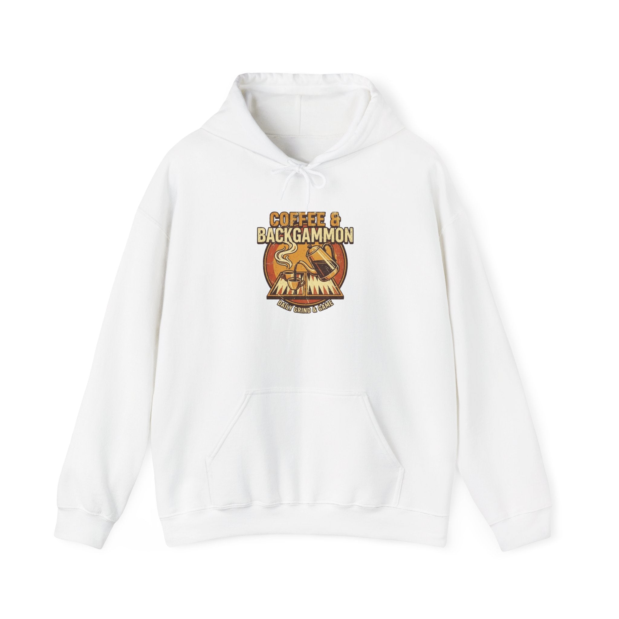 Coffee & Backgammon Unisex Heavy Blend™ Hooded Sweatshirt — Retro Coffee Lovers Game Night Sweatshirt