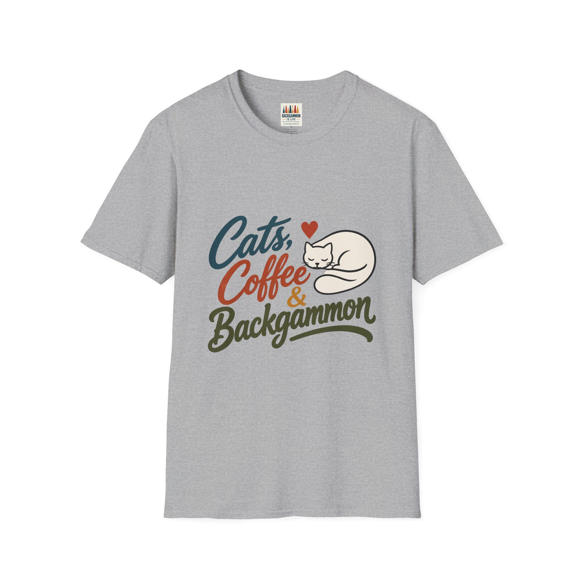 Cats, Coffee & Backgammon 2 T-Shirt — Retro Cat Lover Tee