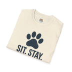 Backgammon T-Shirt — "Sit. Stay. Play Backgammon" Paw Print Tee