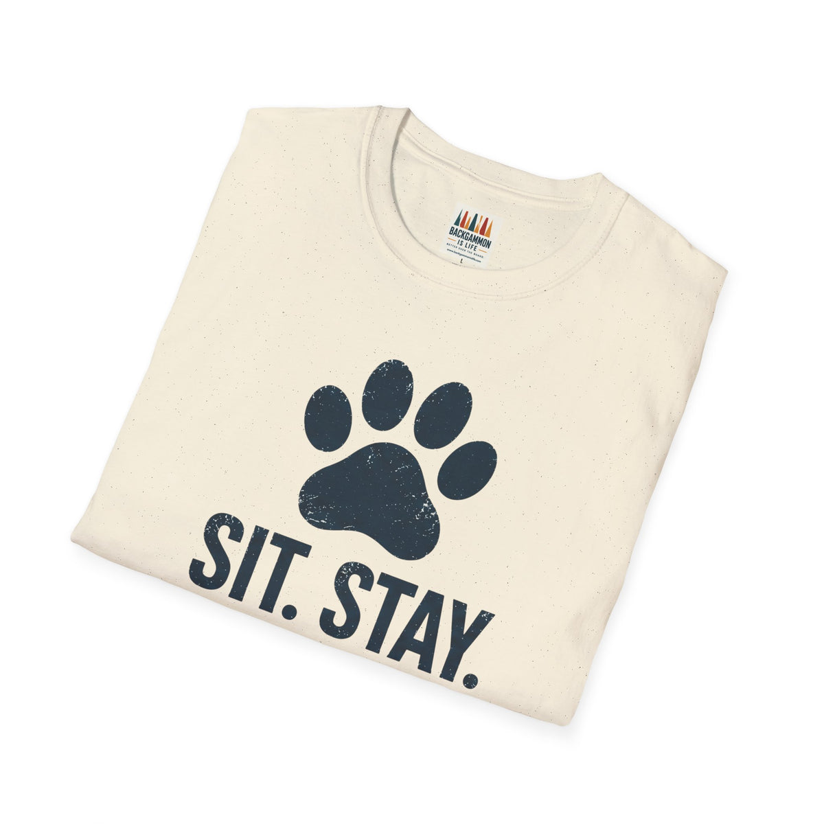 Backgammon T-Shirt — "Sit. Stay. Play Backgammon" Paw Print Tee