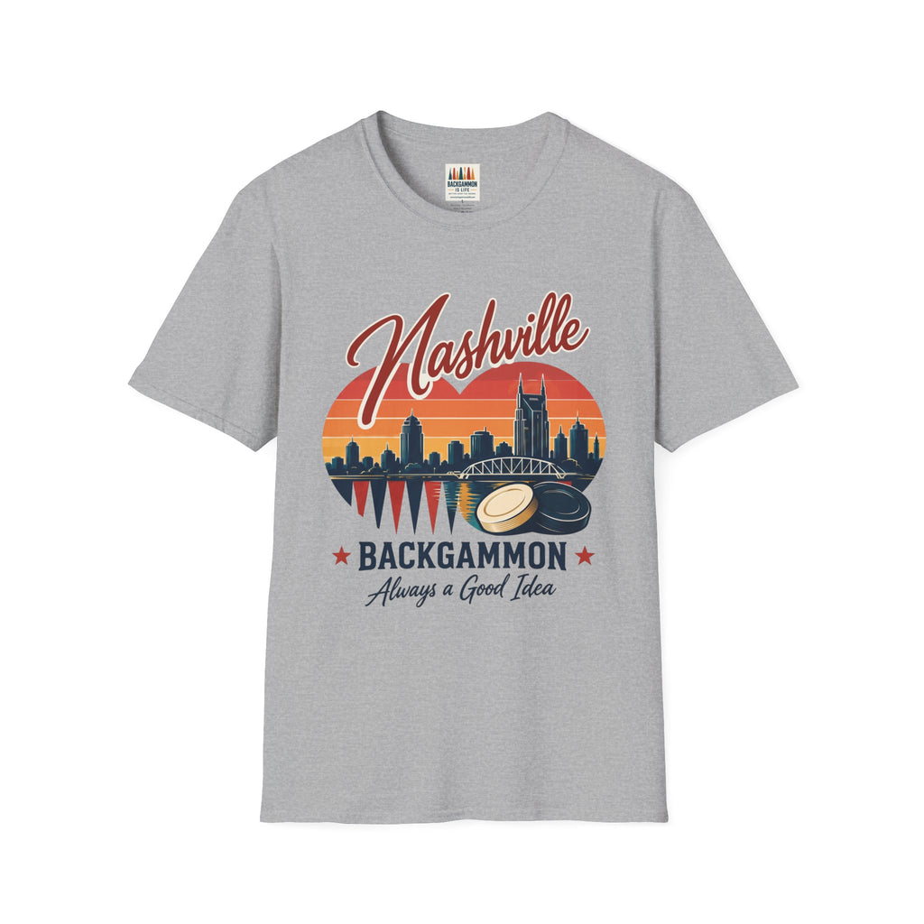 Nashville Backgammon T‑Shirt — Vintage Skyline Game Night Tee