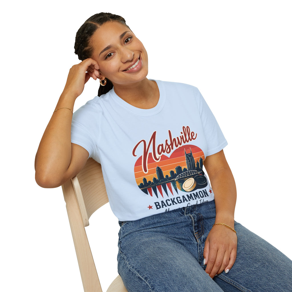 Nashville Backgammon T‑Shirt — Vintage Skyline Game Night Tee