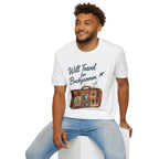 Backgammon Travel T-Shirt — "Will Travel for Backgammon" Vintage Suitcase Design