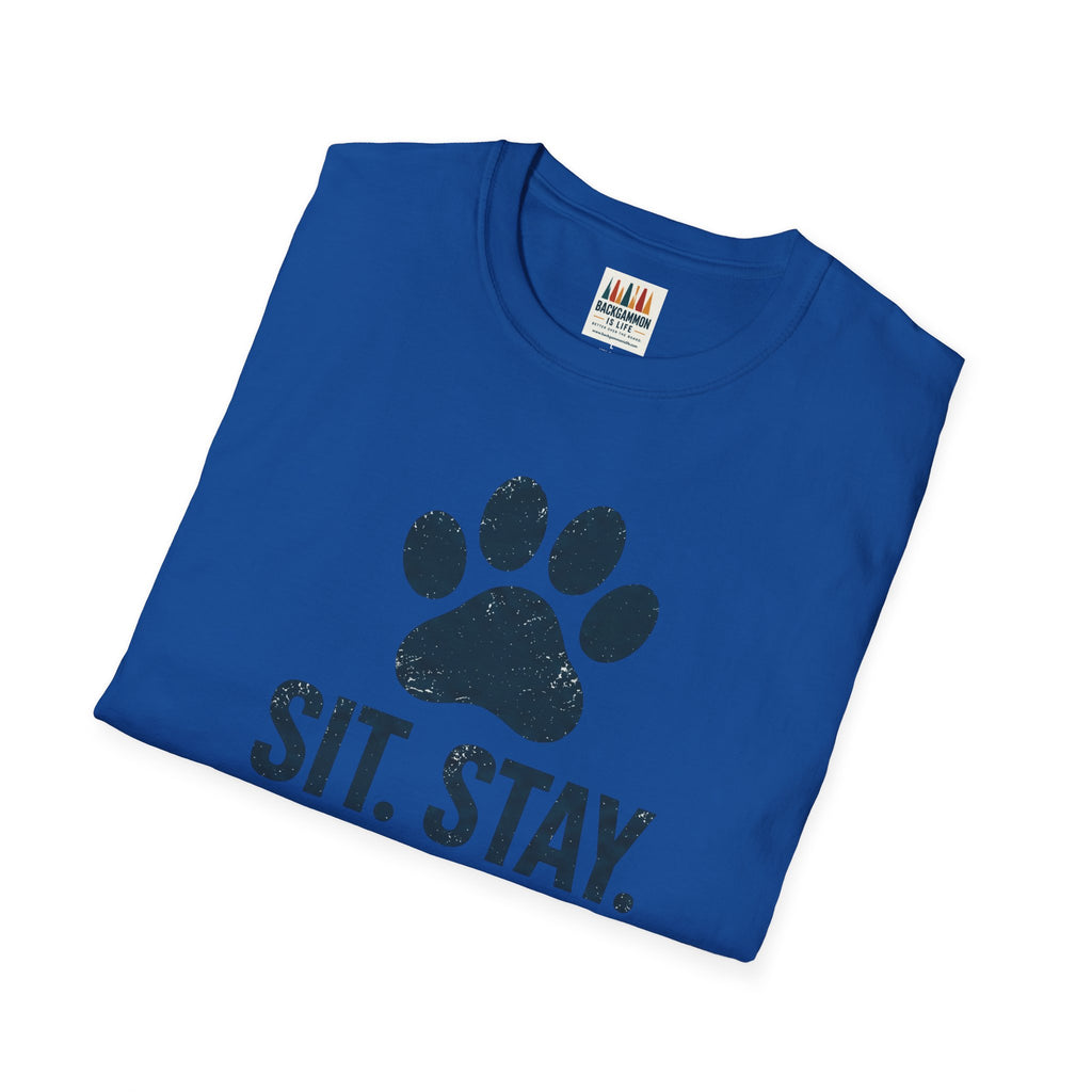 Backgammon T-Shirt — "Sit. Stay. Play Backgammon" Paw Print Tee