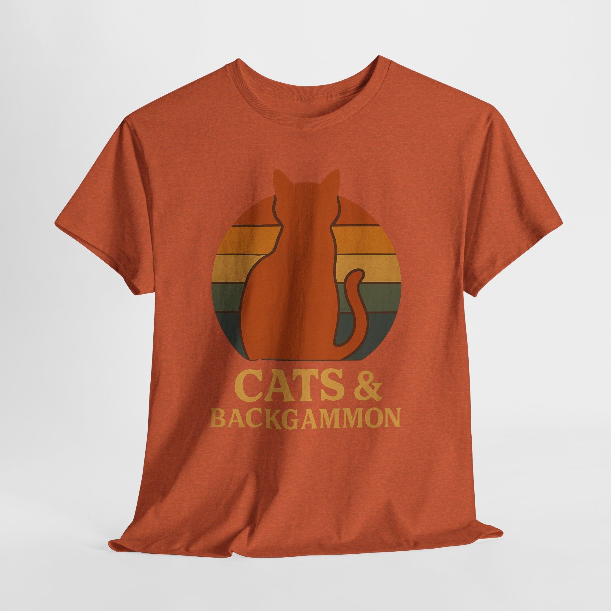 Retro Cat Silhouette Cats & Backgammon T-Shirt | Vintage Sunset Cat Tee
