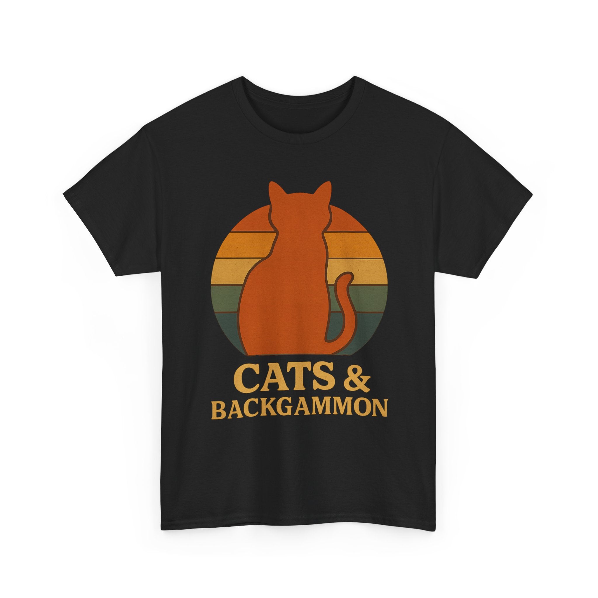 Retro Cat Silhouette Cats & Backgammon T-Shirt | Vintage Sunset Cat Tee