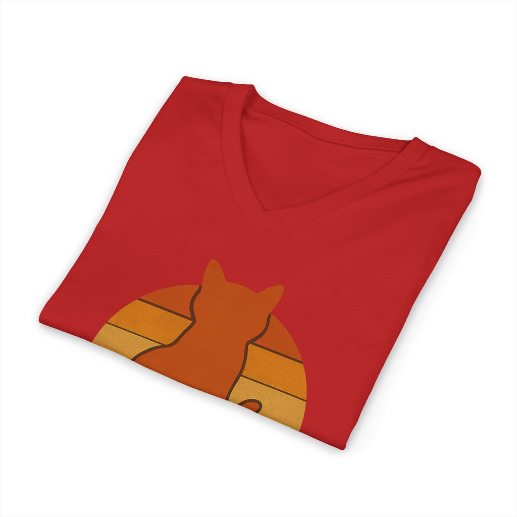 Cats & Backgammon V‑Neck Tee — Vintage Retro Cat Graphic Shirt
