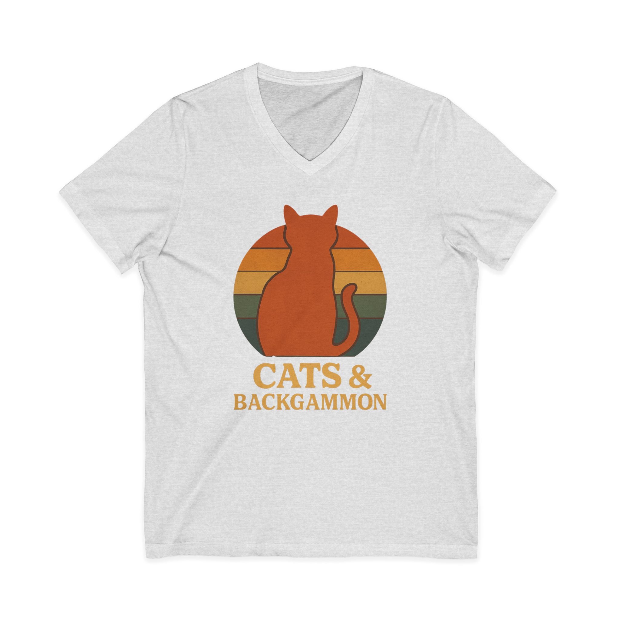 Cats & Backgammon V‑Neck Tee — Vintage Retro Cat Graphic Shirt
